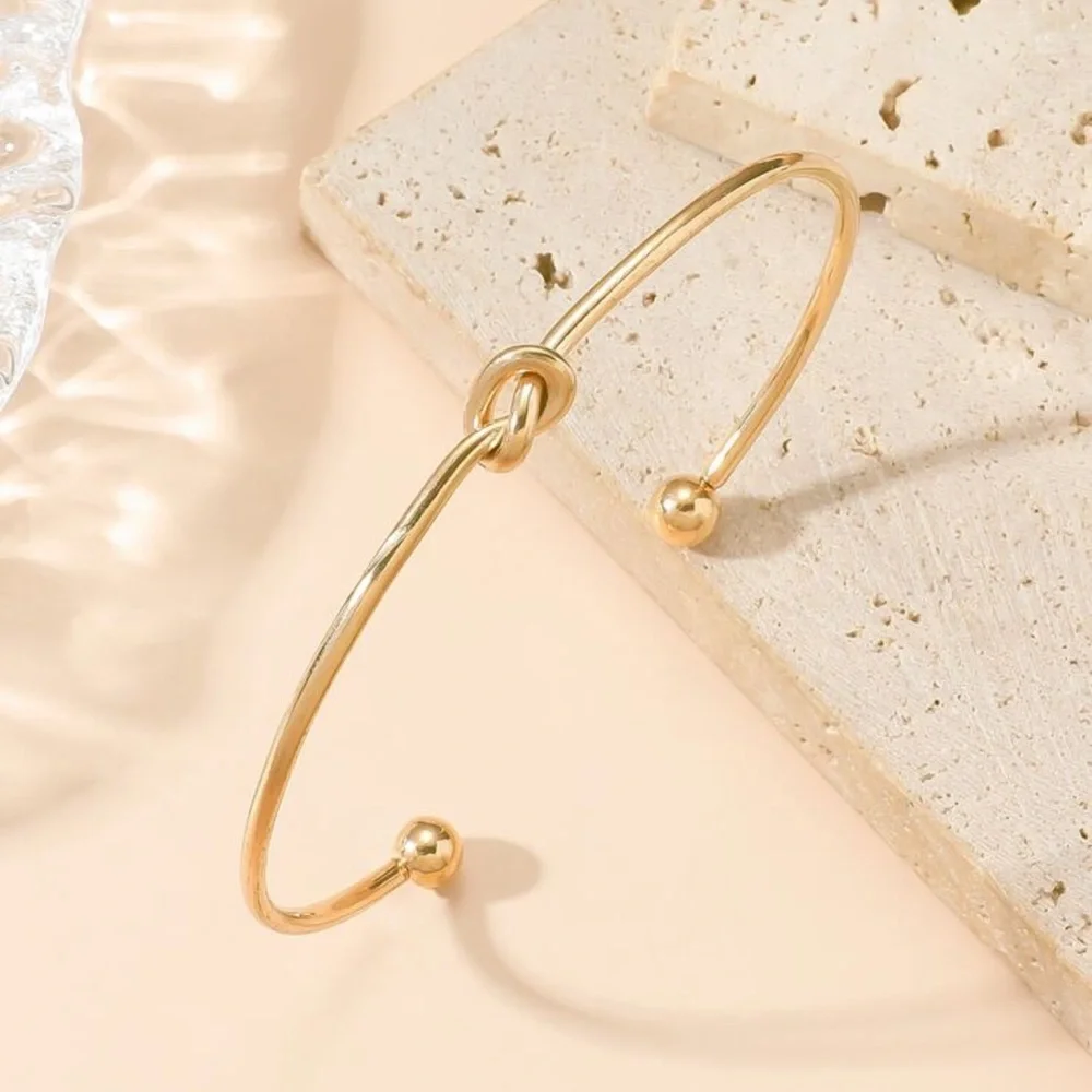 Gold Knot Bangle Bracelet – Minimalist Infinity Love Cuff
